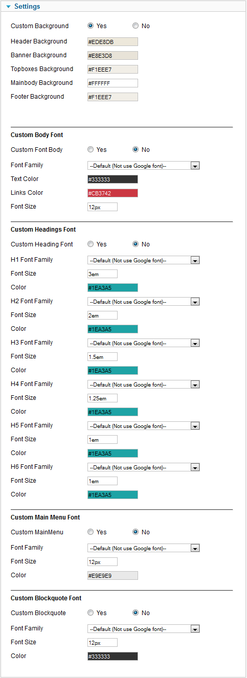 template configuration
